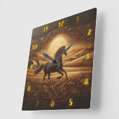 Sonnenuntergang Pferd in der Serenischen Landschaf Quadratische Wanduhr (Winkel)