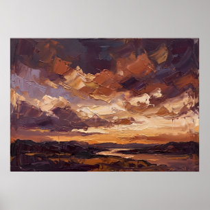 Sonnenuntergang Prärie Landschaftsposter Poster