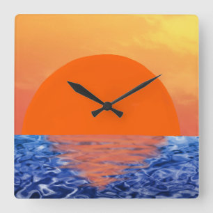 Sonnenuntergang Quadratische Wanduhr