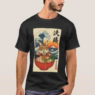 Sonnenuntergang Ramen Katze Ukiyo-e Japanische Kun T-Shirt