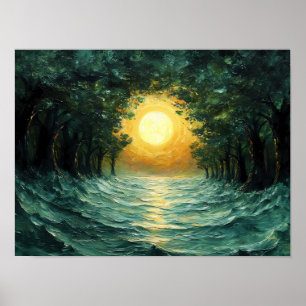 Sonnenuntergang Reflektion - Abstrakte goldene Son Poster