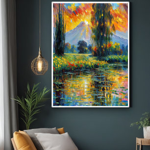 Sonnenuntergang Reflektion Lebhafte Landschaft Imp Poster