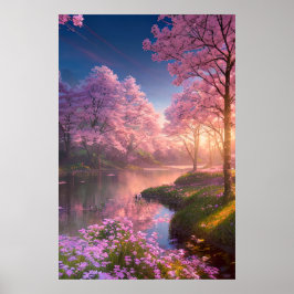 Sonnenuntergang Reflektionen auf dem Cherry Blosso Poster