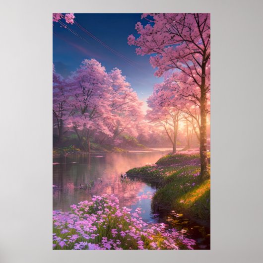 Sonnenuntergang Reflektionen auf dem Cherry Blosso Poster (Vorne)