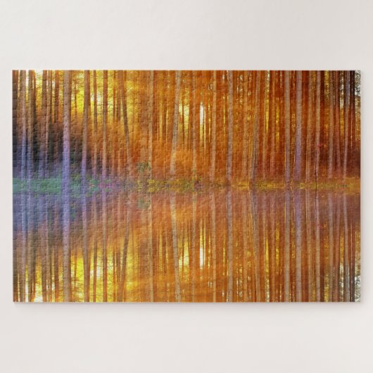 Sonnenuntergang Reflektionen Birch Woods Schwierig Puzzle (Horizontal)