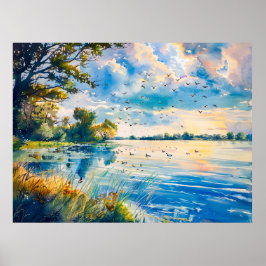 Sonnenuntergang Reflektionen über Havel Havelland  Poster