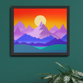 Sonnenuntergang Rocky Mountain Landschaft Illustra Poster