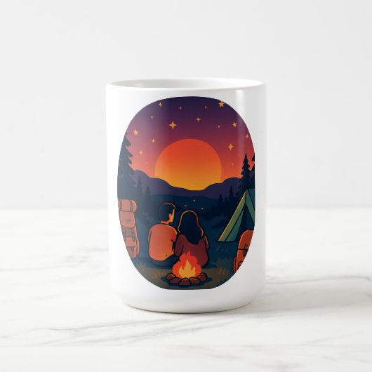 Sonnenuntergang: Romantische Camping Campfire Tass Kaffeetasse (Mittel)