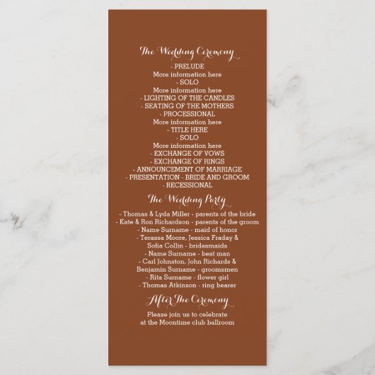 Sonnenuntergang romantische Hochzeitsprogramme Programm (Rückseite)