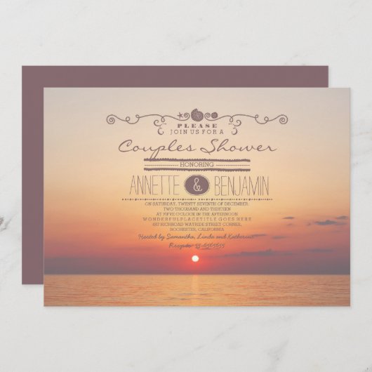 Sonnenuntergang Romantische Paare Dusche Einladung (Vorne/Hinten)