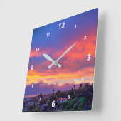 Sonnenuntergang rosa blaue Wolken Moderne Foto sch Quadratische Wanduhr (Winkel)