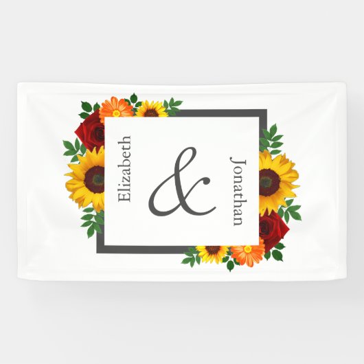 Sonnenuntergang Rose Blumenblume Hochzeit Banner (Horizontal)
