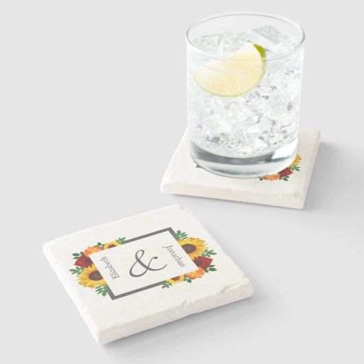 Sonnenuntergang Rose Blumenblume Hochzeit Steinuntersetzer (Seitenansicht)