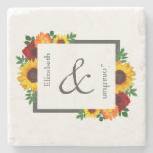 Sonnenuntergang Rose Blumenblume Hochzeit Steinuntersetzer (Vorderseite)