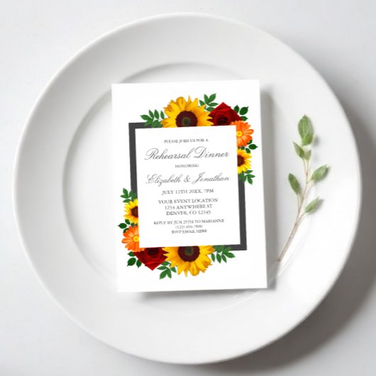 Sonnenuntergang Rose Blumenstrauß Probe Abendessen Einladung