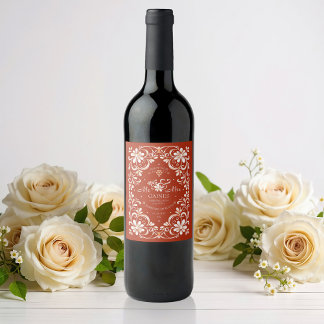 Sonnenuntergang Rotes Shabby Chic Hochzeitsweinlab Weinetikett