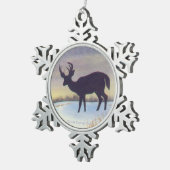 Sonnenuntergang-Rotwild im Schnee Schneeflocken Zinn-Ornament (Rechts)