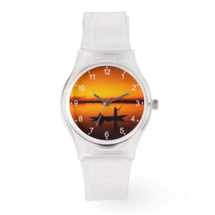 Sonnenuntergang, Ruderboot Silhouette-16497 Armbanduhr