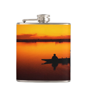 Sonnenuntergang, Ruderboot Silhouette-16497 Flachmann