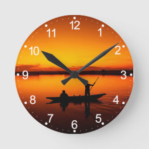 Sonnenuntergang, Ruderboot Silhouette-16497 Runde Wanduhr