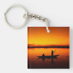 Sonnenuntergang, Ruderboot Silhouette-16497 Schlüsselanhänger