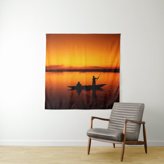 Sonnenuntergang, Ruderboot Silhouette-16497 Wandteppich (Beispiel)