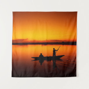 Sonnenuntergang, Ruderboot Silhouette-16497 Wandteppich