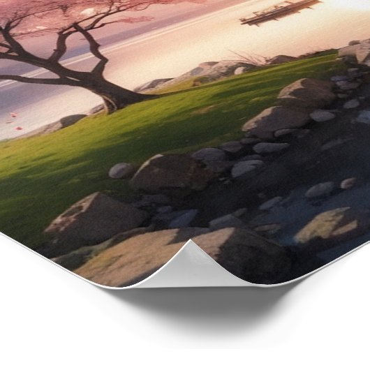 Sonnenuntergang Sakura Garten mit Aussicht aufs Ge Poster (Ecke)