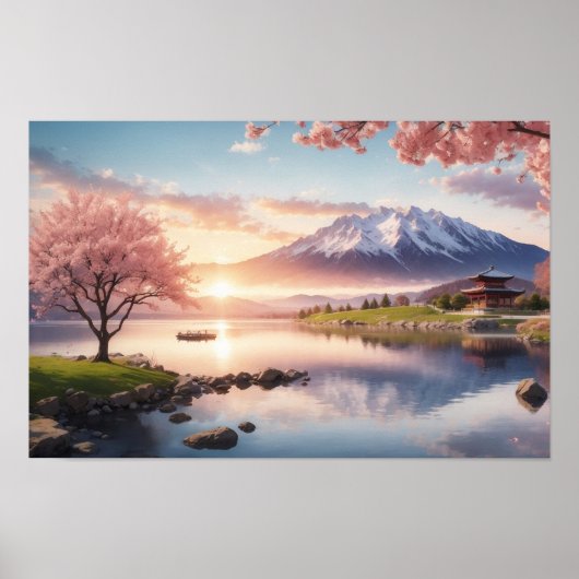 Sonnenuntergang Sakura Garten mit Aussicht aufs Ge Poster (Vorne)