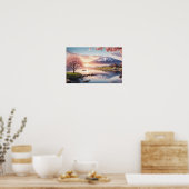 Sonnenuntergang Sakura Garten mit Aussicht aufs Ge Poster (Küche)