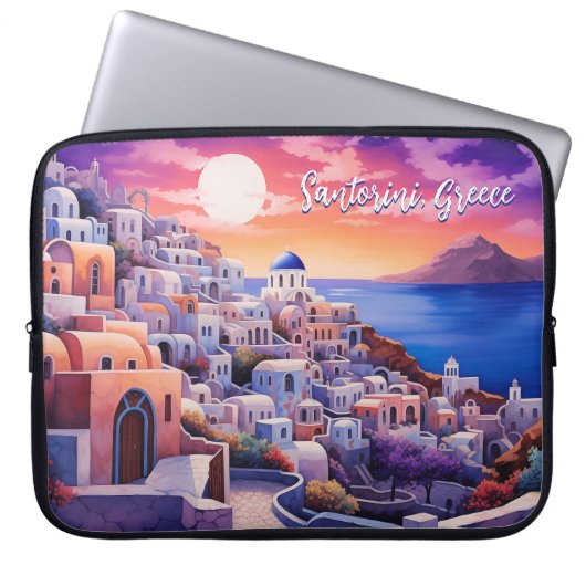 Sonnenuntergang Santorini Insel Illustration | Rei Laptopschutzhülle (Vorderseite)
