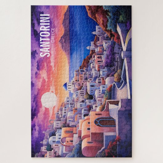 Sonnenuntergang Santorini Insel Illustration | Rei Puzzle (Vertikal)