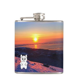 Sonnenuntergang-Schnee-Tier wiederholt Flasche Flachmann