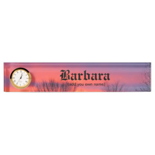 Sonnenuntergang-Schreibtisch-Nummernschild mit Uhr Namensplakette