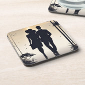 Sonnenuntergang Schwarze Silhouette Couple Getränkeuntersetzer (Linke Seite)