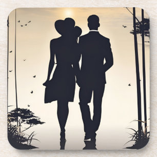 Sonnenuntergang Schwarze Silhouette Couple Getränkeuntersetzer