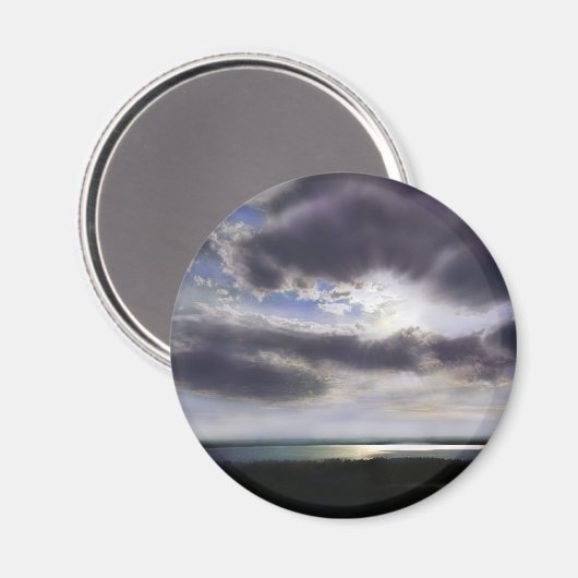 Sonnenuntergang Seepromenade Skyline Ozean Malerei Magnet (Vorderseite/Rückseite)