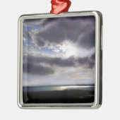 Sonnenuntergang Seepromenade Skyline Ozean Malerei Silbernes Ornament (Links)