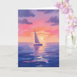 Sonnenuntergang Segel Aquarell Pastell Lila Gemäld Karte