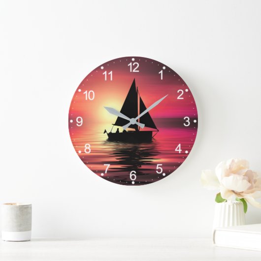 Sonnenuntergang, Segelboot im Meer-39186 Große Wanduhr (Zuhause)