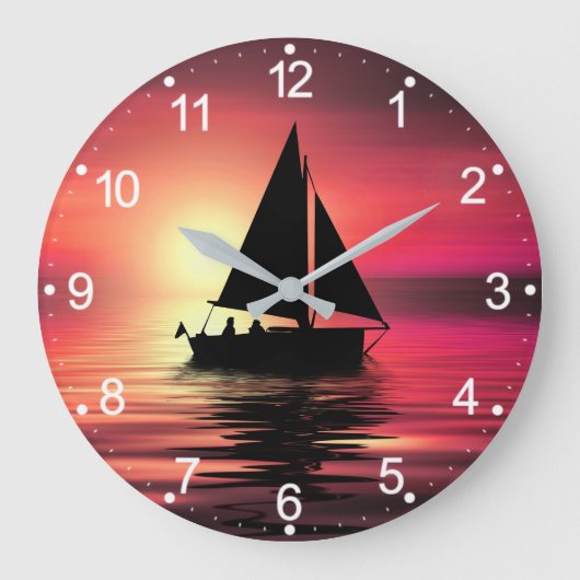 Sonnenuntergang, Segelboot im Meer-39186 Große Wanduhr (Vorderseite)