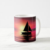 Sonnenuntergang, Segelboot im Meer-39186 Kaffeetasse (VorderseiteRechts)