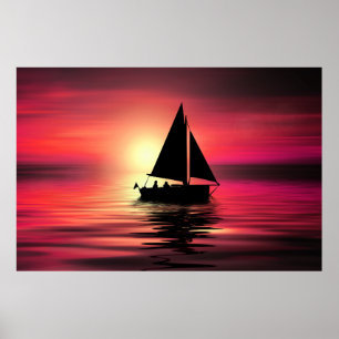 Sonnenuntergang, Segelboot im Meer-39186 Poster