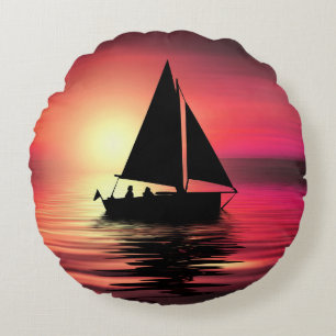 Sonnenuntergang, Segelboot im Meer-39186 Rundes Kissen
