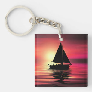 Sonnenuntergang, Segelboot im Meer-39186 Schlüsselanhänger