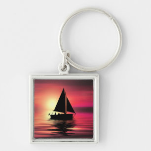 Sonnenuntergang, Segelboot im Meer-39186 Schlüsselanhänger