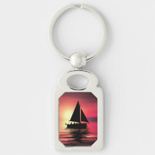 Sonnenuntergang, Segelboot im Meer-39186 Schlüsselanhänger