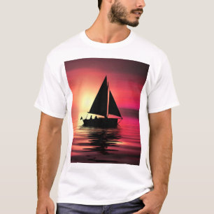 Sonnenuntergang, Segelboot im Meer-39186 T-Shirt