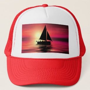 Sonnenuntergang, Segelboot im Meer-39186 Truckerkappe
