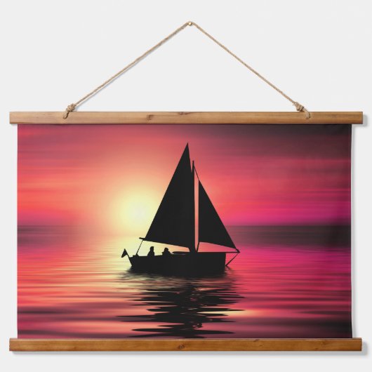 Sonnenuntergang, Segelboot im Meer-39186 Wandteppich Mit Holzrahmen (Vorne)